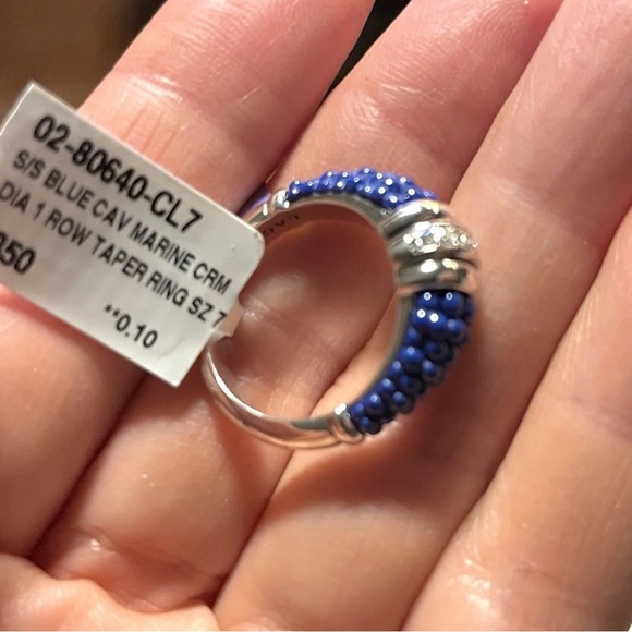 Lagos Marine Ceramic Caviar Diamond silver 925 stacking Ring New $900 sz 7 - Picture 6 of 7